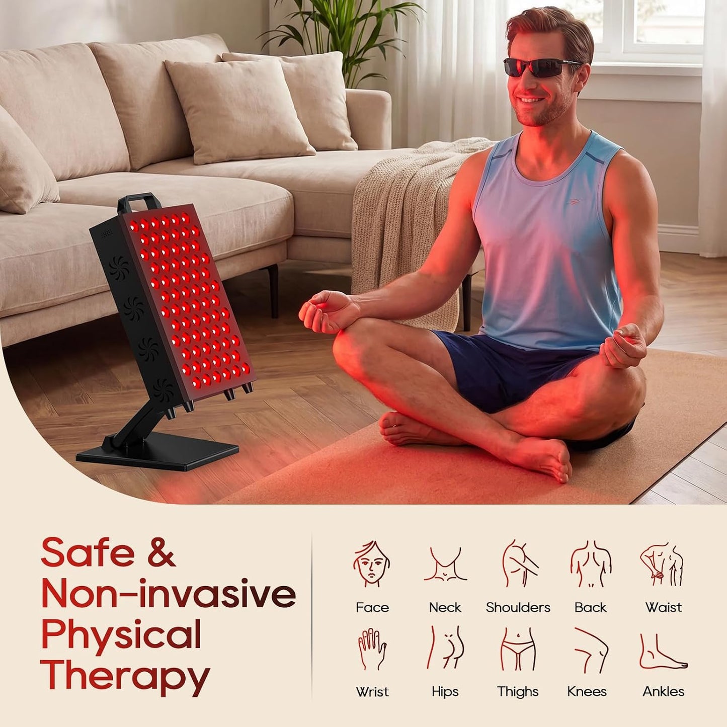 Red Light Therapy Panel, 850Nm & 660Nm near Infrared Red Light Therapy for Face and Body, High Power Red Light Therapy Lamp with 72 Dual-Chip Leds, Adjustable Stand, 3 Modes/4 Power, Timer — product view 4