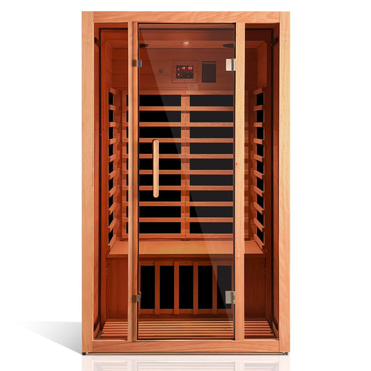 2 Person Extendable FAR Infrared Sauna for Home, Hemlock Wood Low EMF 6 Carbon Heaters Indoor Saunas with LED Lights, Bluetooth Speaker, Digital Control Panel, and Seating Bench