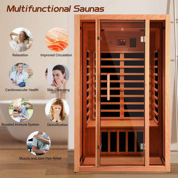 Infrared Sauna Designed for Home Recovery, Extendable 2 Person, Low EMF Carbon Heaters, Hemlock Wood