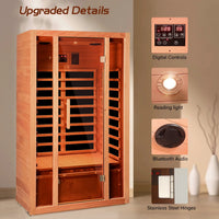 2 Person Extendable FAR Infrared Sauna for Home, Hemlock Wood Low EMF 6 Carbon Heaters Indoor Saunas with LED Lights, Bluetooth Speaker, Digital Control Panel, and Seating Bench — product view 3