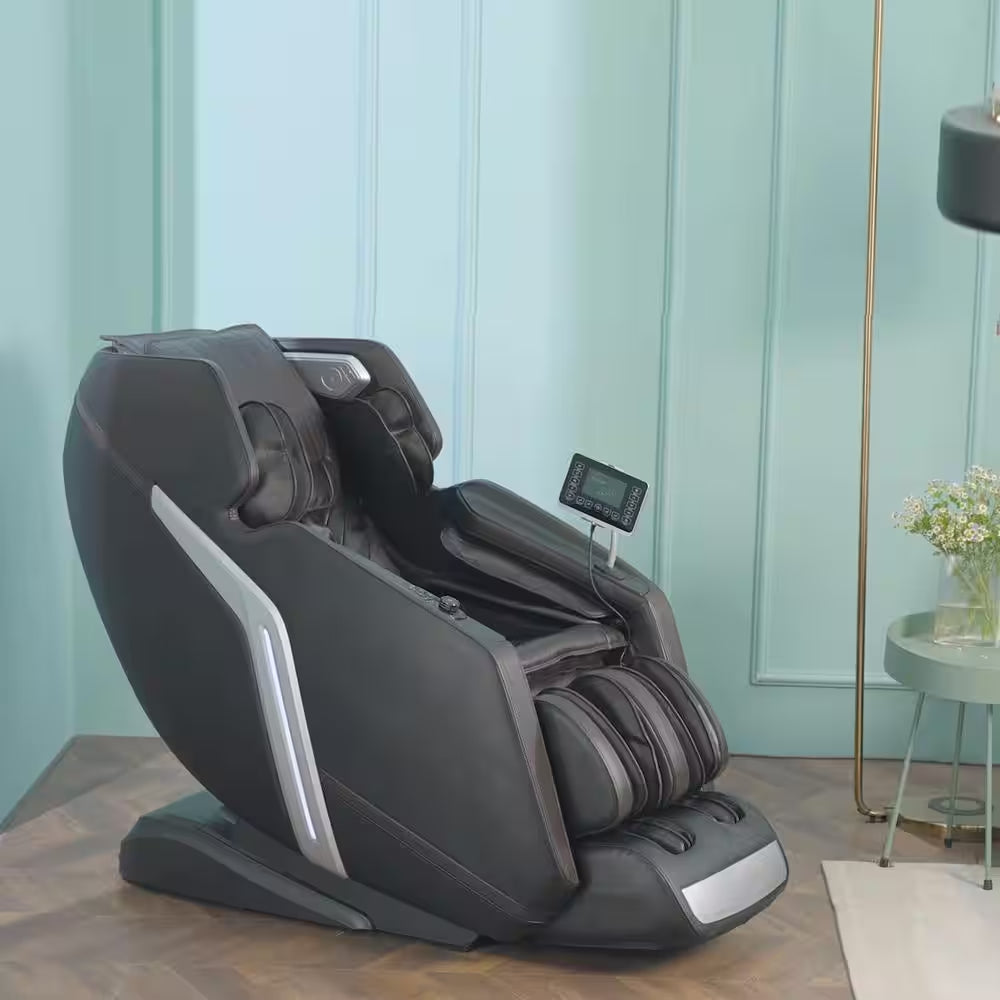4D Deluxe Gray and Black Zero Gravity and Space Saving Faux Leather Heated Massage Chair with Sl-Track and Bluetooth — product view 12