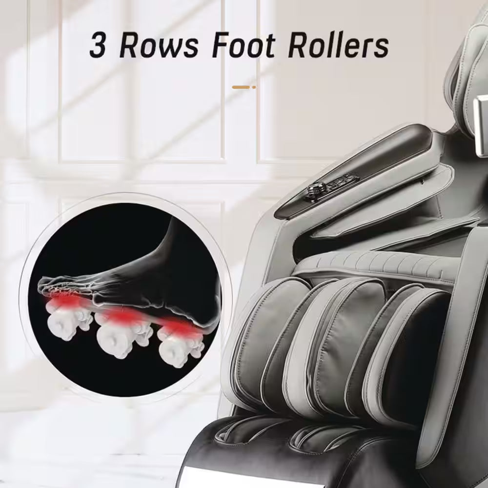 4D Deluxe Gray and Black Zero Gravity and Space Saving Faux Leather Heated Massage Chair with Sl-Track and Bluetooth — product view 2