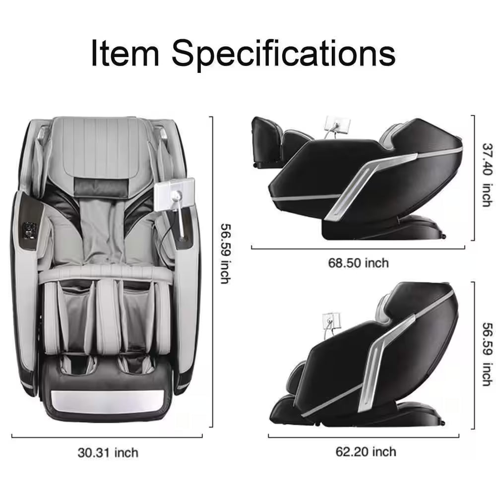 4D Deluxe Gray and Black Zero Gravity and Space Saving Faux Leather Heated Massage Chair with Sl-Track and Bluetooth — product view 3
