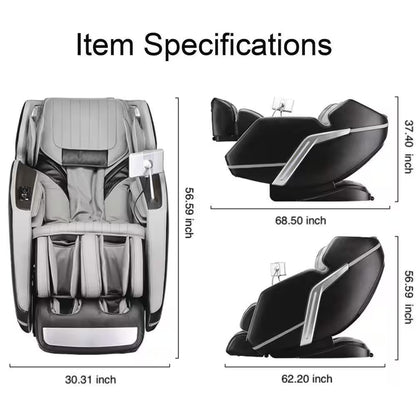 4D Deluxe Gray and Black Zero Gravity and Space Saving Faux Leather Heated Massage Chair with Sl-Track and Bluetooth — product view 3