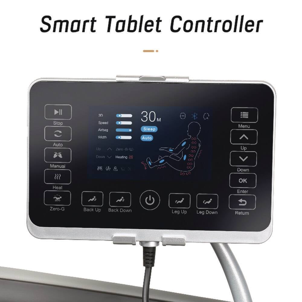 4D Deluxe Gray and Black Zero Gravity and Space Saving Faux Leather Heated Massage Chair with Sl-Track and Bluetooth — product view 5