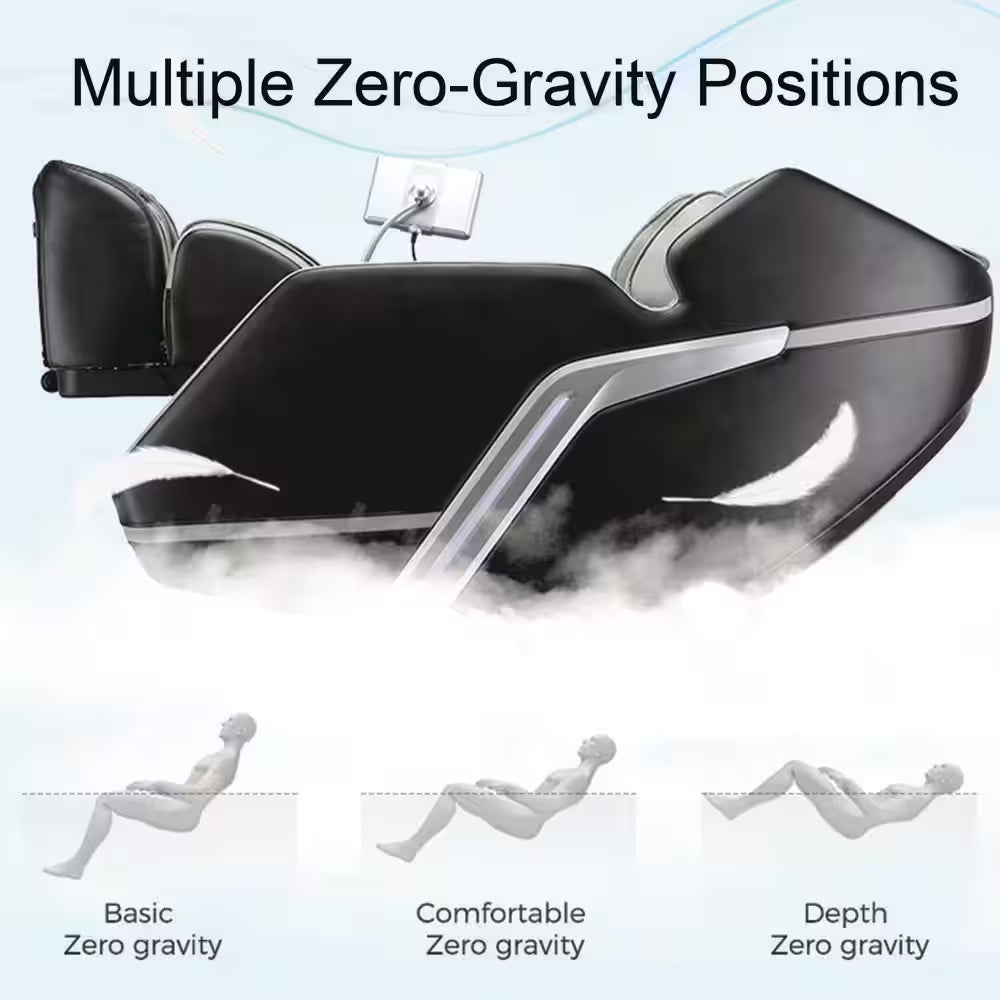 4D Deluxe Gray and Black Zero Gravity and Space Saving Faux Leather Heated Massage Chair with Sl-Track and Bluetooth — product view 7