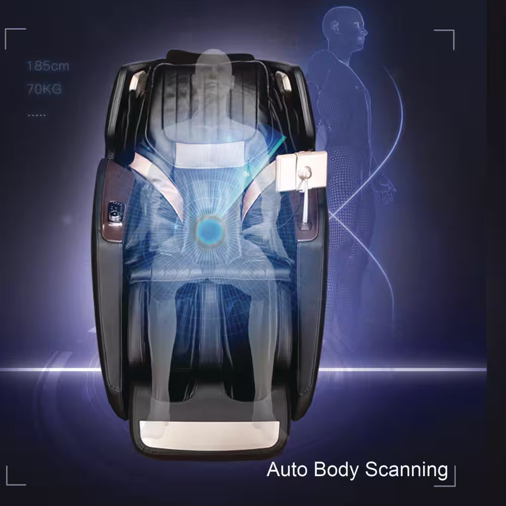 4D Deluxe Gray and Black Zero Gravity and Space Saving Faux Leather Heated Massage Chair with Sl-Track and Bluetooth — product view 8
