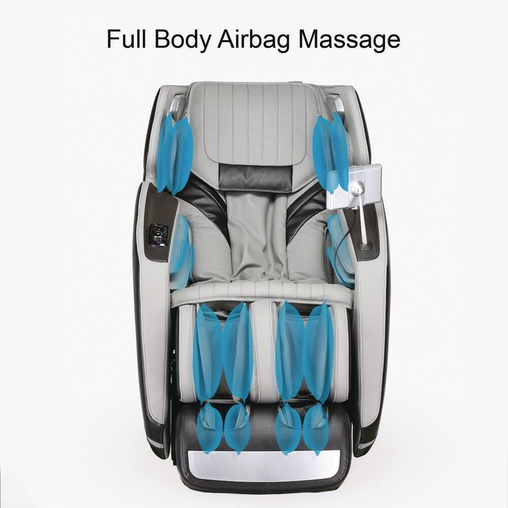 4D Deluxe Gray and Black Zero Gravity and Space Saving Faux Leather Heated Massage Chair with Sl-Track and Bluetooth — product view 9