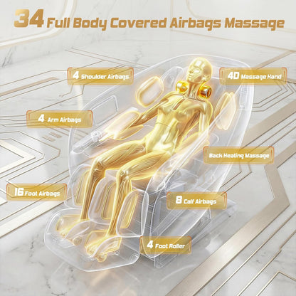 4D Massage Chair Full Body, Zero Gravity Recliner,34 Airbags Massage,20 Auto Massage Programs,Auto Body Scan,Ai Voice Control,55" SL Track,Beige