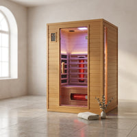 Multifunctional 2-3 Person Infrared Sauna for Home, 2180W Indoor Sauna with 7-Color LED Ambient Light, Red Light Feature, Oxygen Bar, Dual Bluetooth Speakers, 360° Surround Heating — Studio Shot