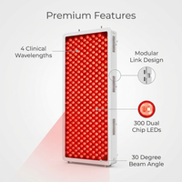 Red Light Therapy Panel, 4 Wavelengths Full Body Infrared Light Therapy, 300 Elite Grade Dual Chip Leds, FSA-HSA Red Light Device at Home, Ideal for Body, Face. Modular Design. — infographic