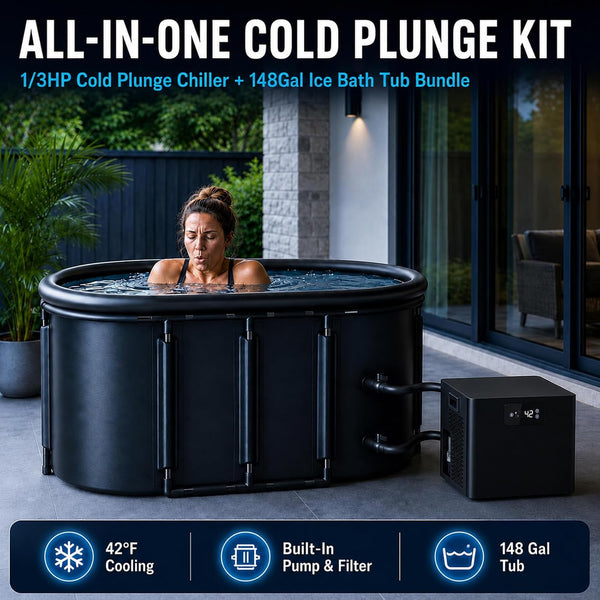 Ice Bath Chiller & Cold Plunge Tub Bundle, 1/3HP Cold Plunge Chiller with Built-In Pump & Filter, 148Gal Insulated Ice Bath Tub for Cold Therapy, Recovery, Muscle Relaxation & Wellness at Home