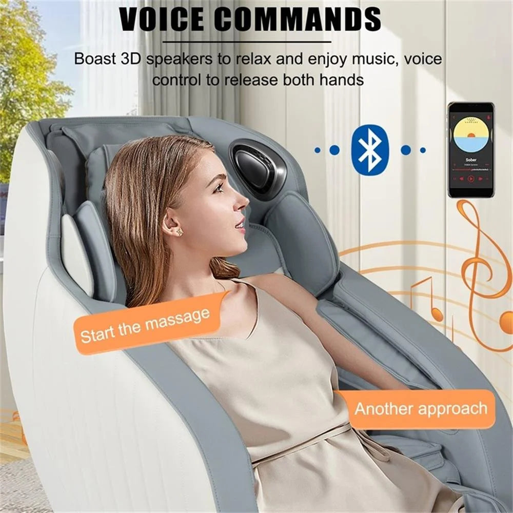 Blue Faux Leather Zero Gravity Recliner 3D Programmable Massage Chair — product view 3