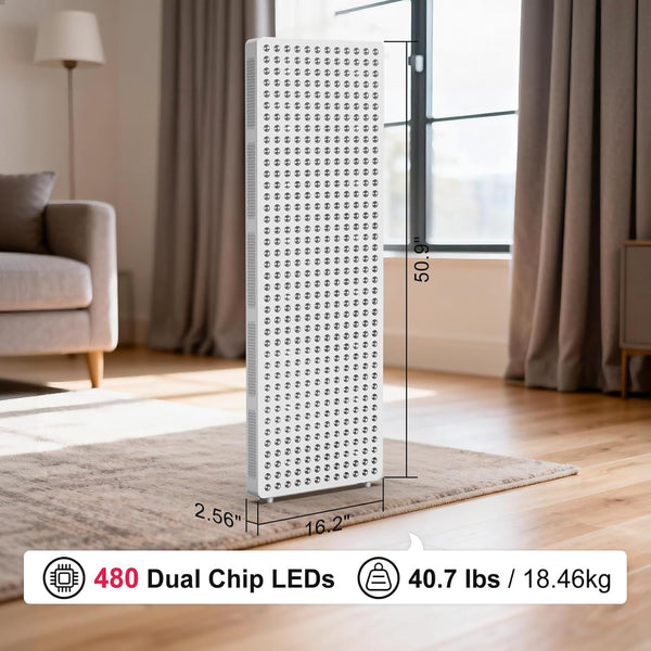Red Light Therapy Full Body Panel, 480/630/660/810/830/850/1060Nm Blue Red near Infrared Light Device with 480 Dual Chip Clinical Grade Leds, Remote Control, Timer for Face, Body, BO-2400