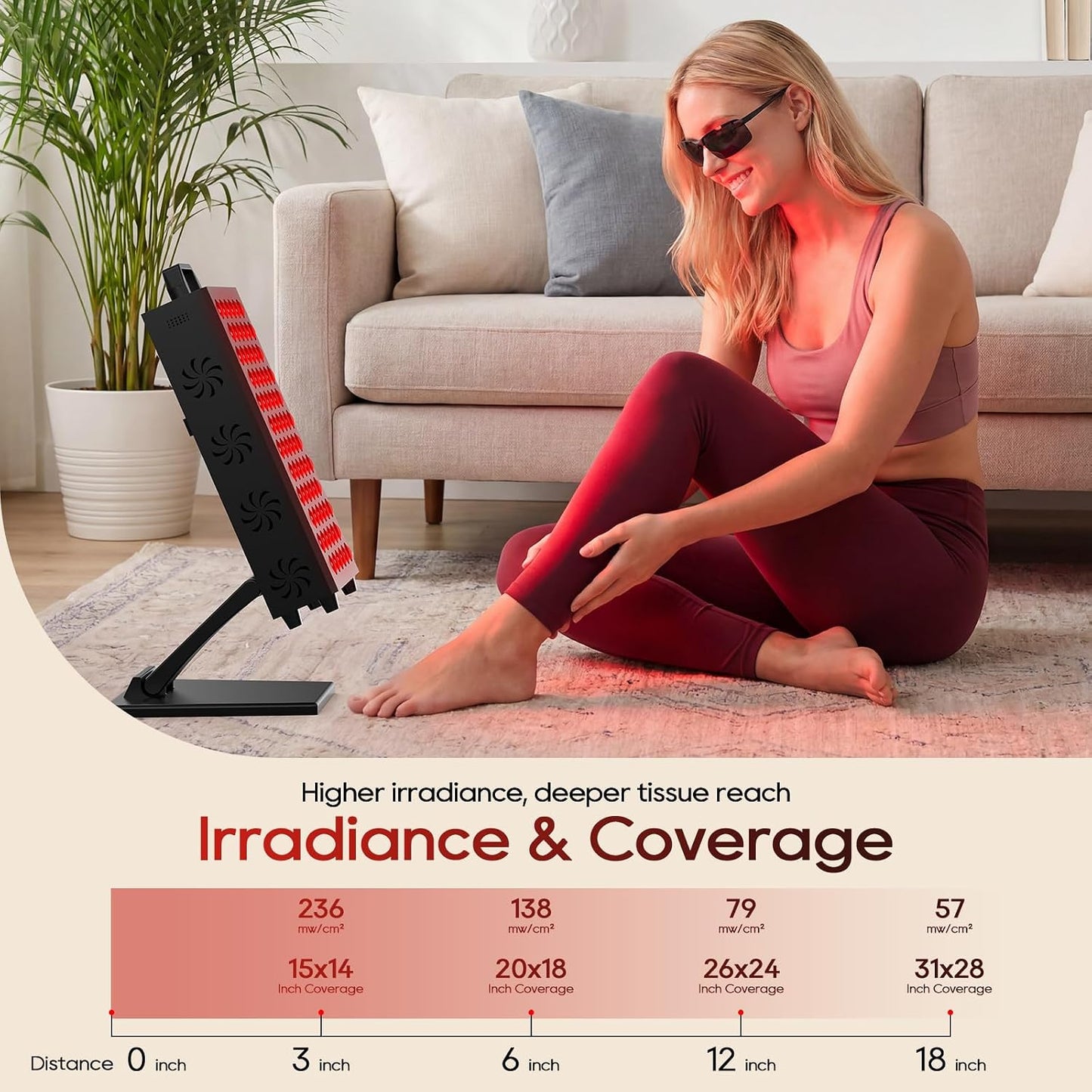 Red Light Therapy Panel, 850Nm & 660Nm near Infrared Red Light Therapy for Face and Body, High Power Red Light Therapy Lamp with 72 Dual-Chip Leds, Adjustable Stand, 3 Modes/4 Power, Timer — product view 3